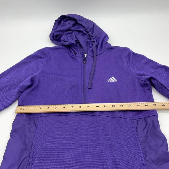 ADIDAS Sweatshirt Purple Hooded 1/2 Zip Pullover Nylon Panel Womens Size S - Picture 3 of 5